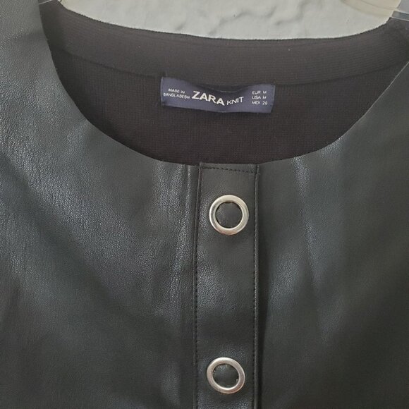 Zara Knit Button Front Faux Leather Top - Picture 4 of 5